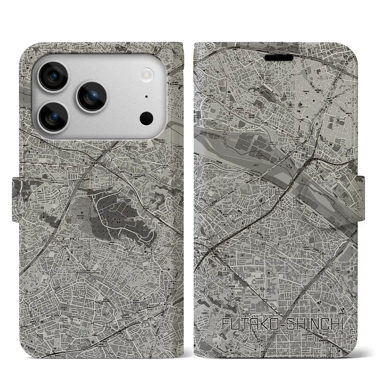 【二子新地(神奈川県)】地図柄iPhoneケース(手帳タイプ)