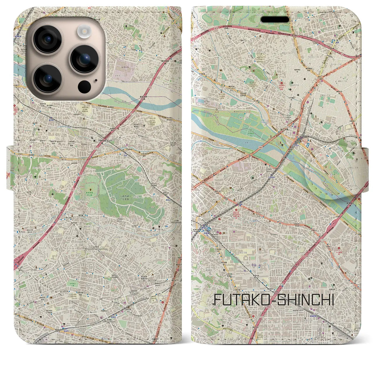【二子新地(神奈川県)】地図柄iPhoneケース(手帳タイプ)
