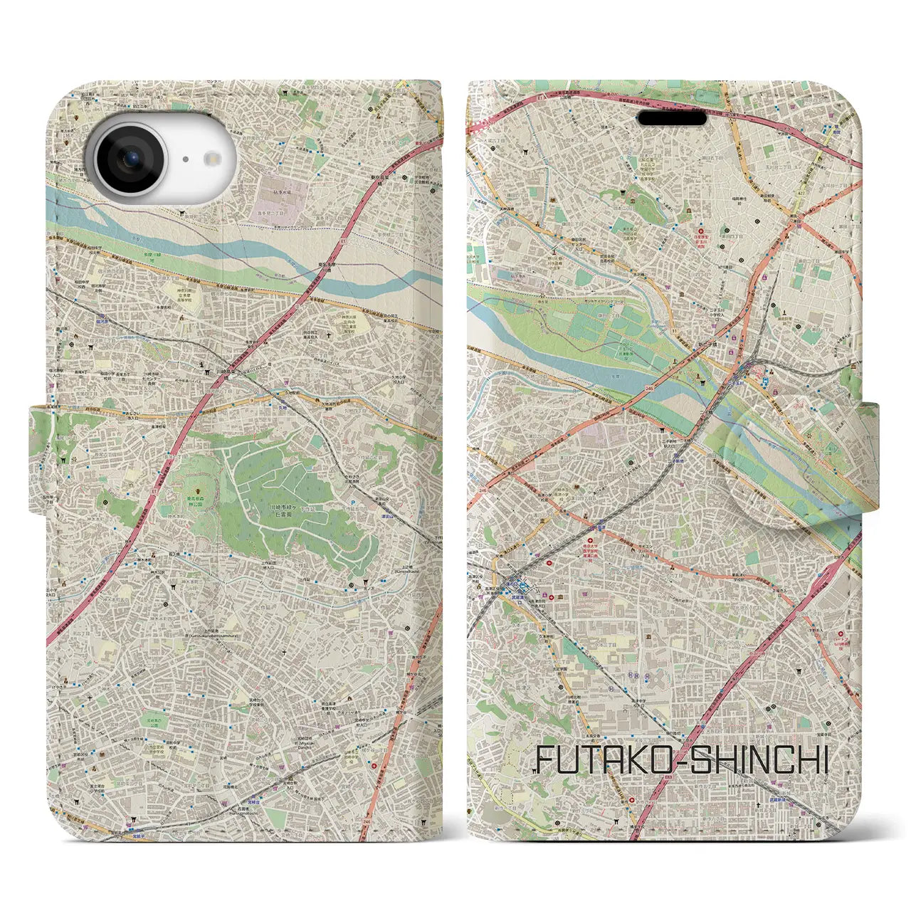 【二子新地(神奈川県)】地図柄iPhoneケース(手帳タイプ)