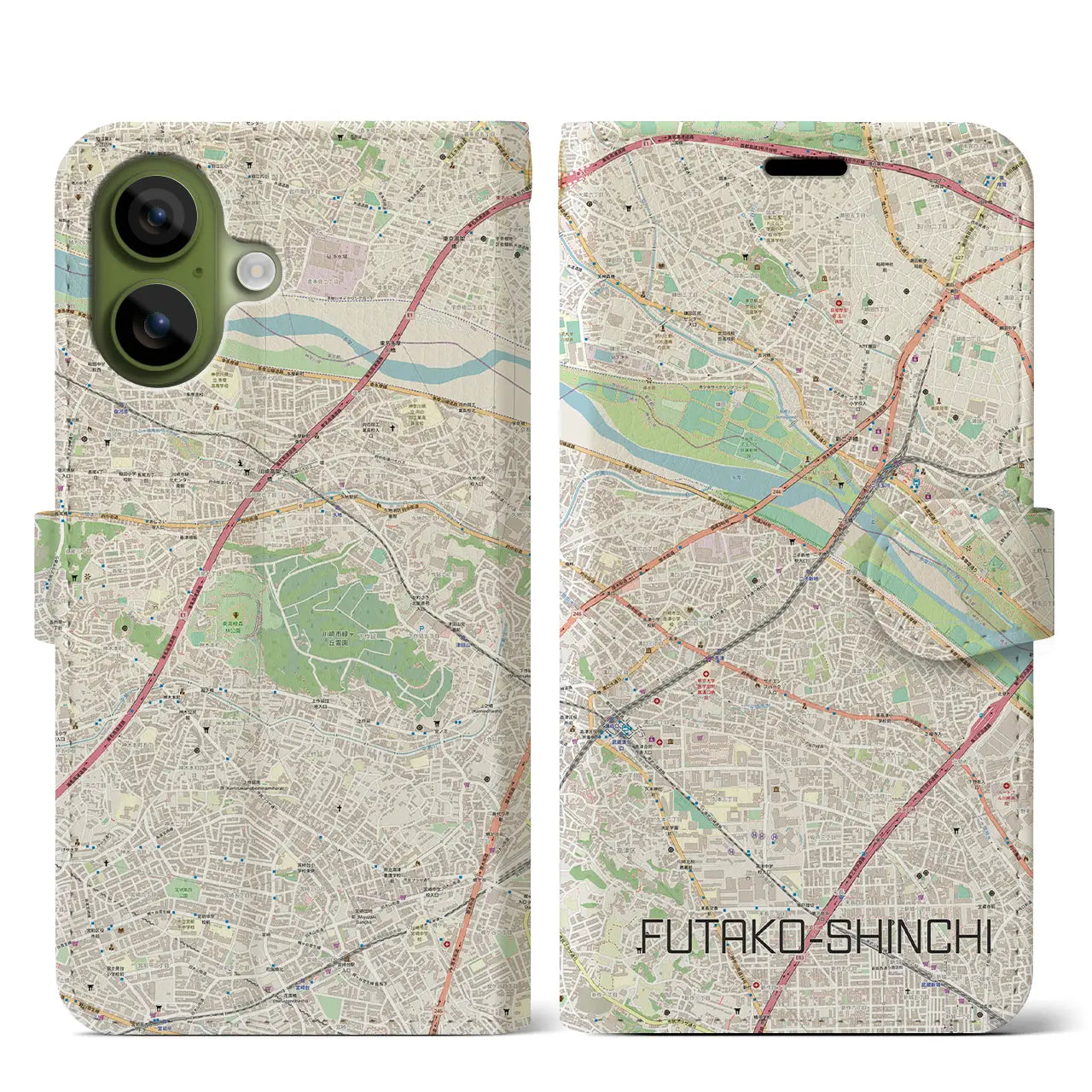 【二子新地(神奈川県)】地図柄iPhoneケース(手帳タイプ)