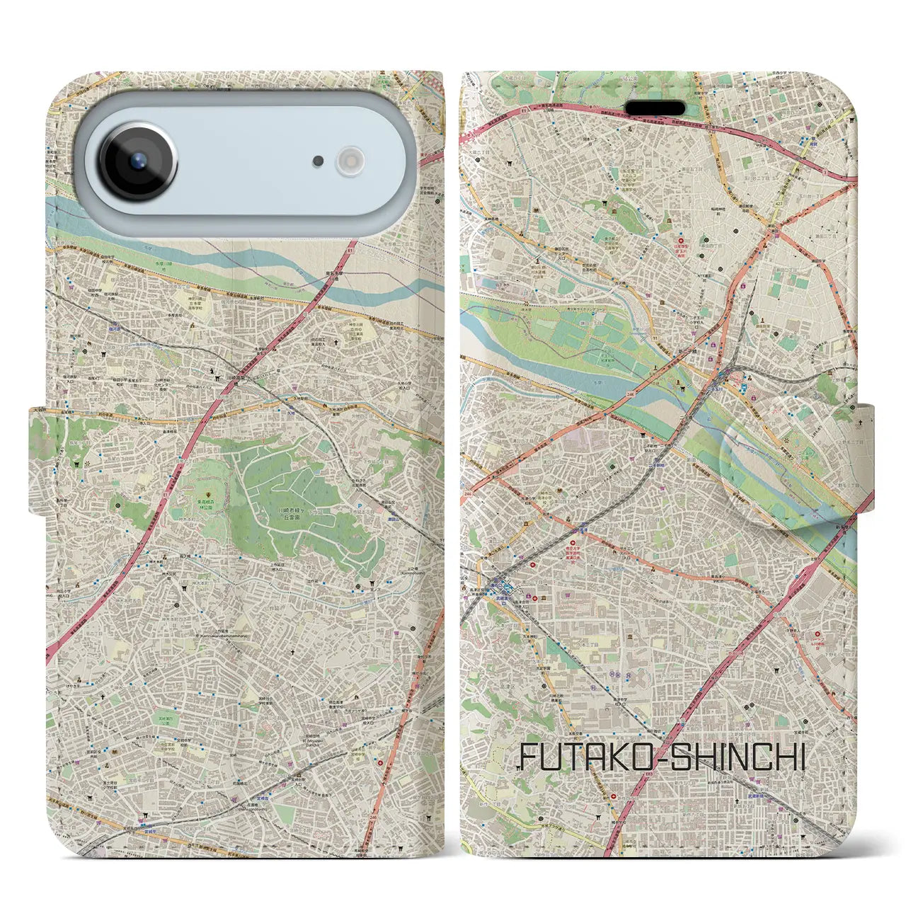 【二子新地(神奈川県)】地図柄iPhoneケース(手帳タイプ)