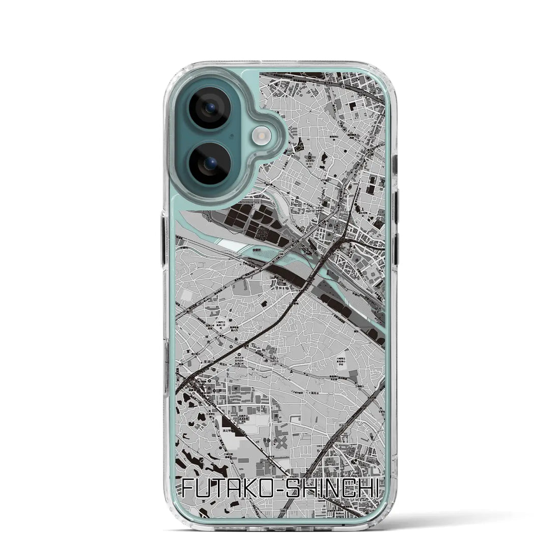 【二子新地(神奈川県)】地図柄iPhoneケース(MagSafeタイプ)モノトーン・iPhone 16 Pro 用