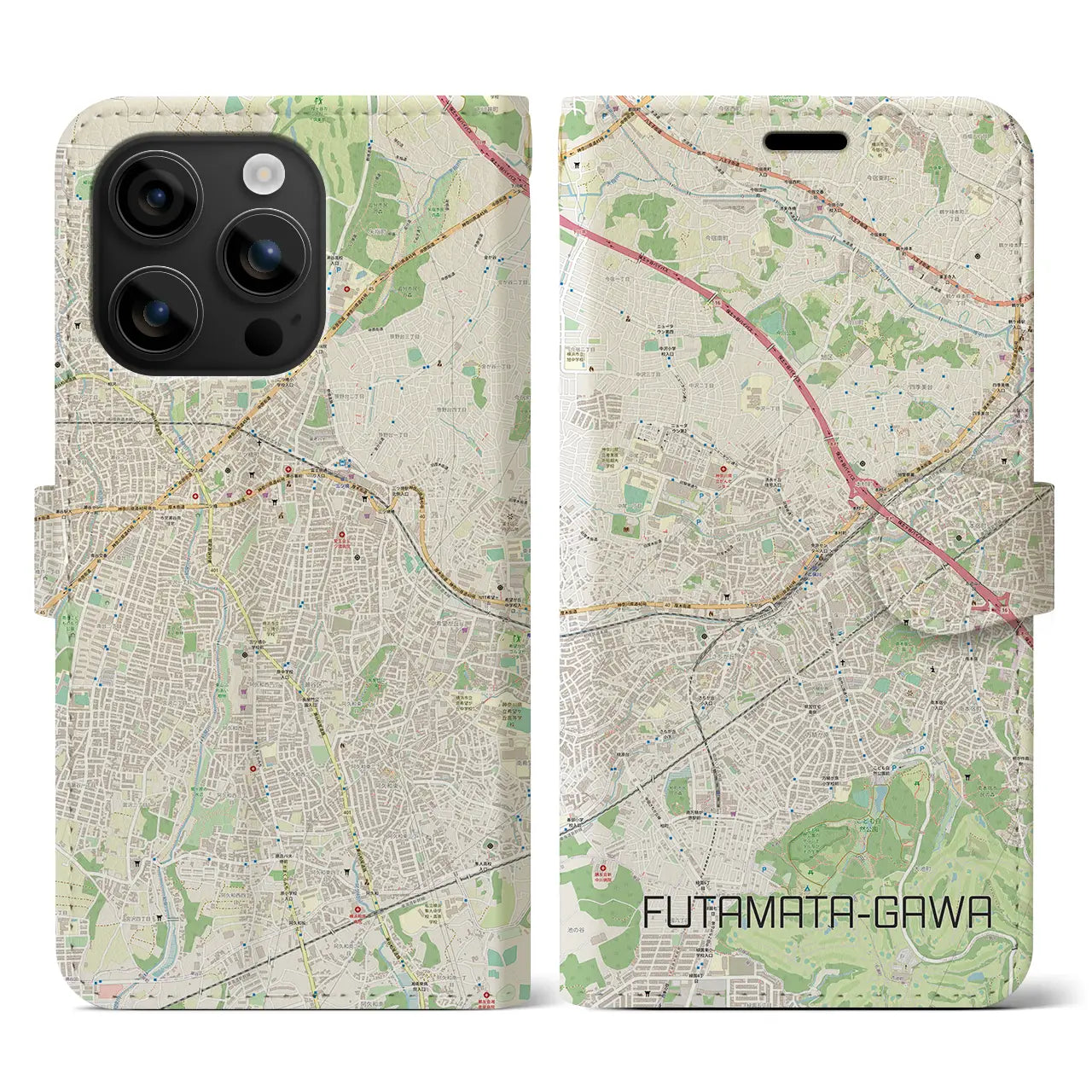 【二俣川(神奈川県)】地図柄iPhoneケース(手帳タイプ)ナチュラル・iPhone 16 用