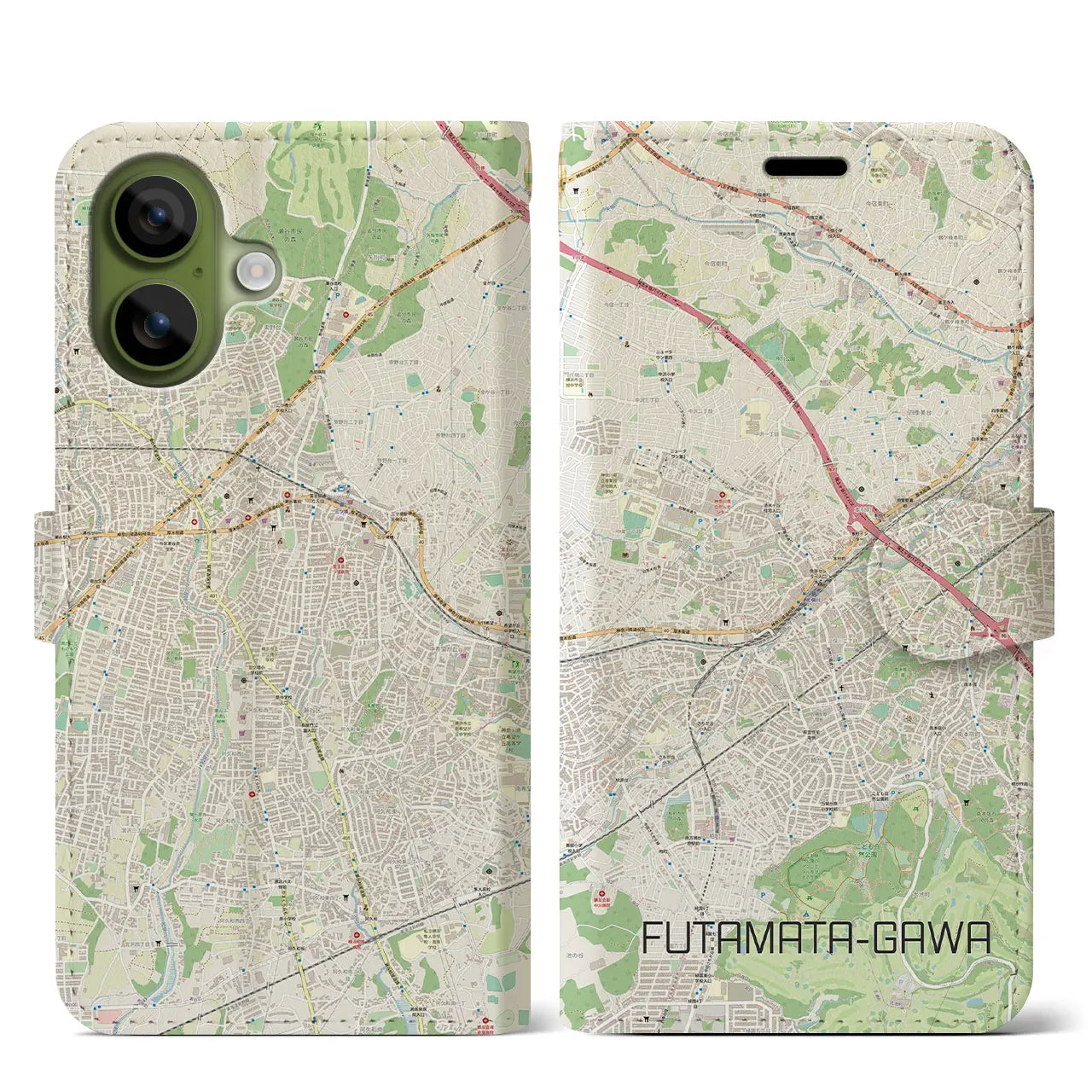 【二俣川(神奈川県)】地図柄iPhoneケース(手帳タイプ)モノトーン・iPhone 17 Pro Max 用