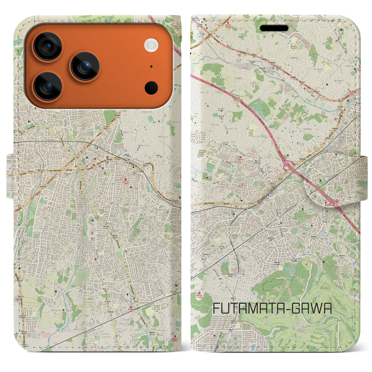 【二俣川(神奈川県)】地図柄iPhoneケース(手帳タイプ)ナチュラル・iPhone 17 Pro Max 用