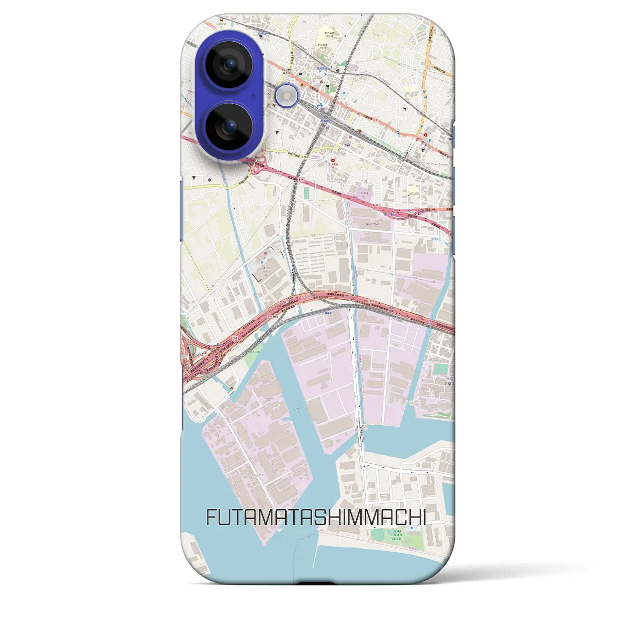 【二俣新町(千葉県)】地図柄iPhoneケース(バックカバータイプ)ブラック・iPhone 16 Pro Max 用