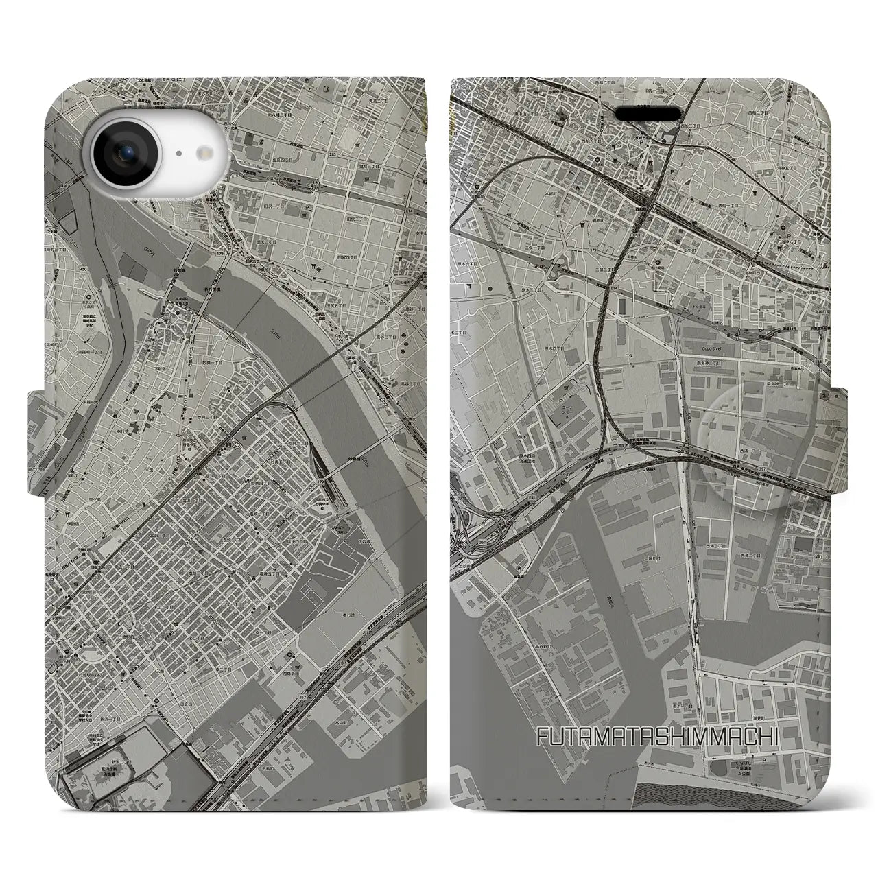 【二俣新町(千葉県)】地図柄iPhoneケース(手帳タイプ)