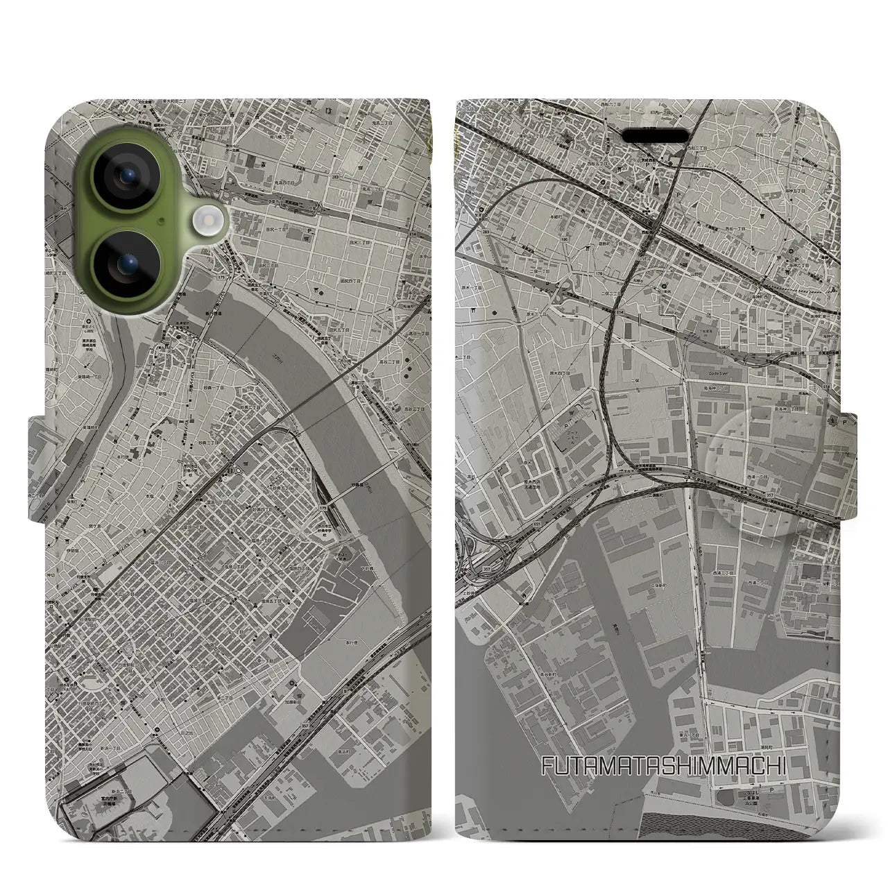 【二俣新町(千葉県)】地図柄iPhoneケース(手帳タイプ)
