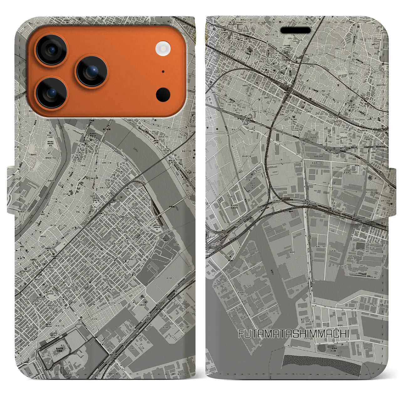 【二俣新町(千葉県)】地図柄iPhoneケース(手帳タイプ)