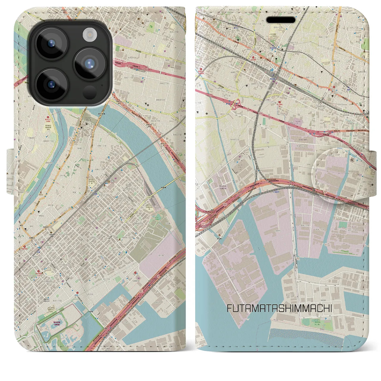 【二俣新町(千葉県)】地図柄iPhoneケース(手帳タイプ)