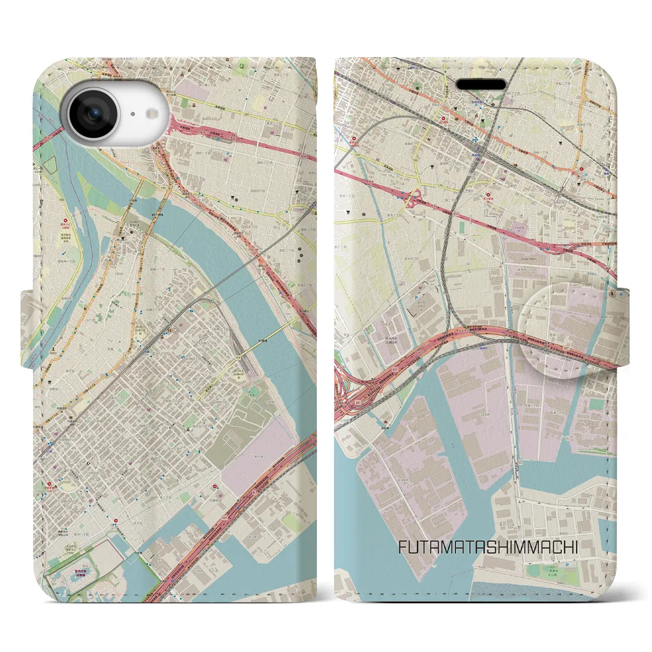 【二俣新町(千葉県)】地図柄iPhoneケース(手帳タイプ)