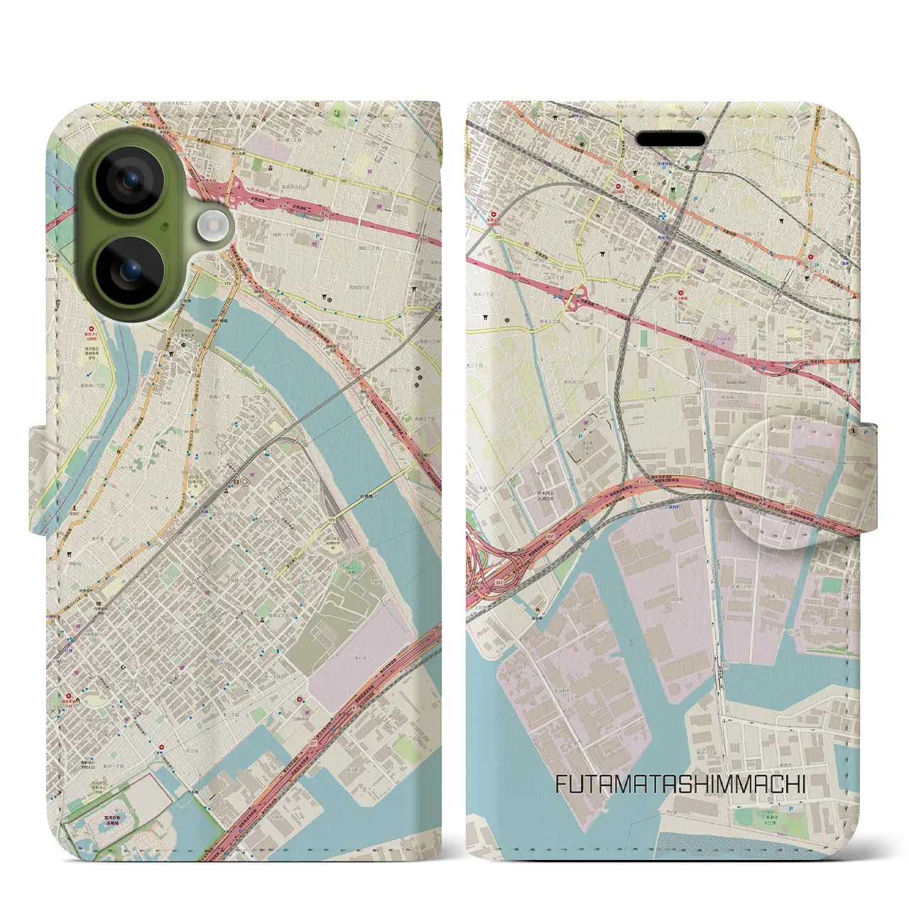 【二俣新町(千葉県)】地図柄iPhoneケース(手帳タイプ)