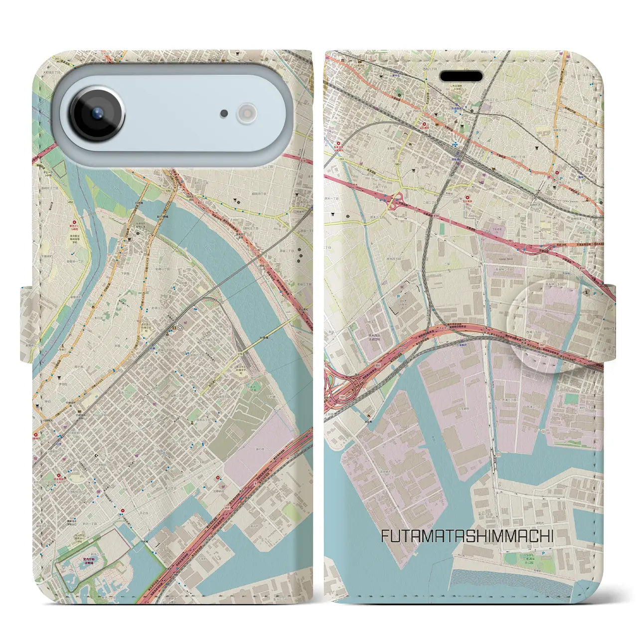 【二俣新町(千葉県)】地図柄iPhoneケース(手帳タイプ)