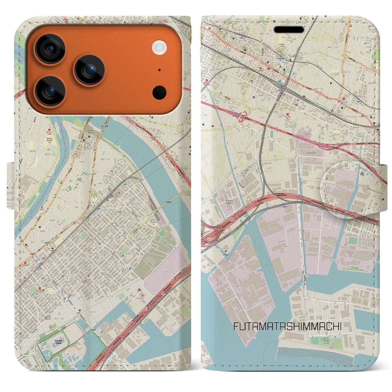 【二俣新町(千葉県)】地図柄iPhoneケース(手帳タイプ)ナチュラル・iPhone 17 Pro Max 用