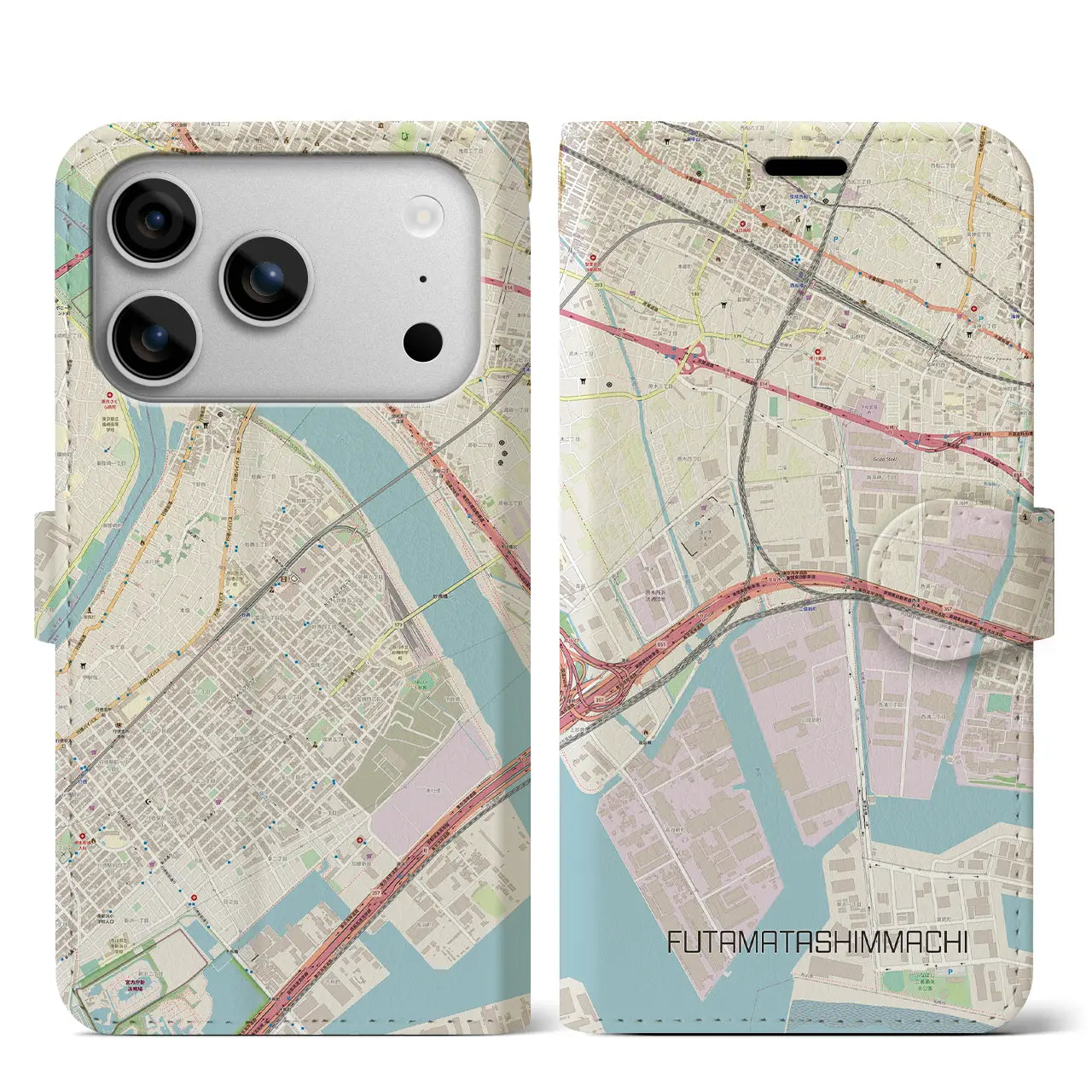 【二俣新町(千葉県)】地図柄iPhoneケース(手帳タイプ)