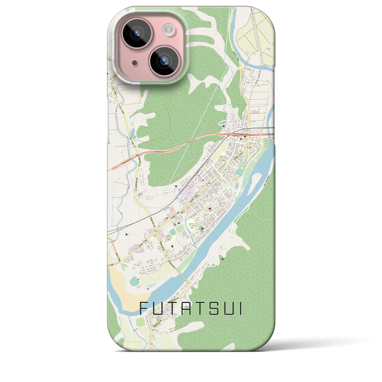 【二ツ井(秋田県)】地図柄iPhoneケース(バックカバータイプ)