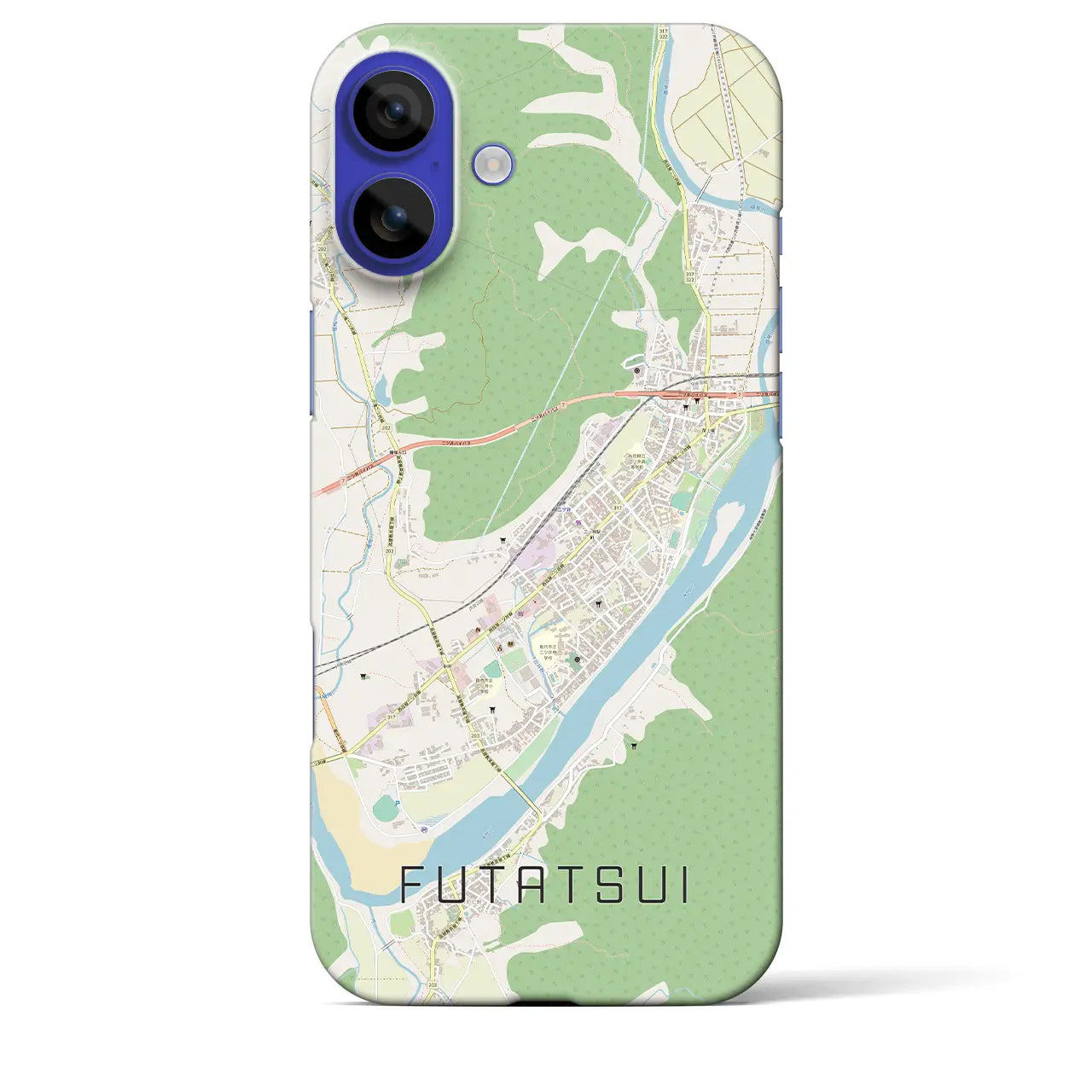 【二ツ井(秋田県)】地図柄iPhoneケース(バックカバータイプ)ブラック・iPhone 16 Pro Max 用