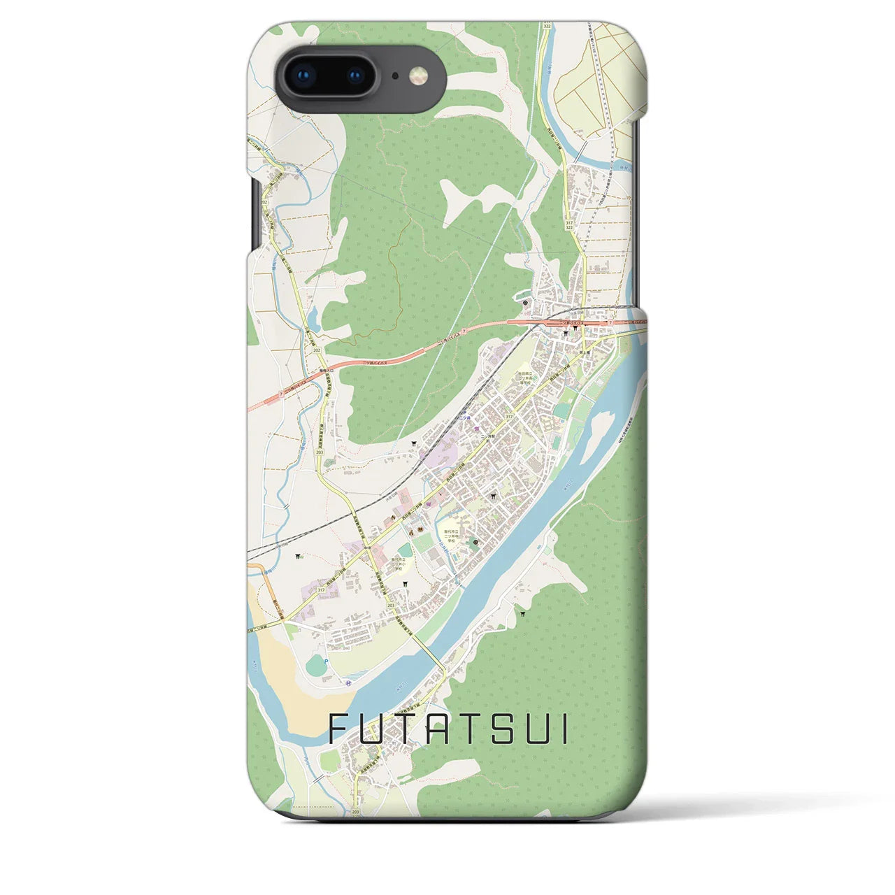 【二ツ井(秋田県)】地図柄iPhoneケース(バックカバータイプ)