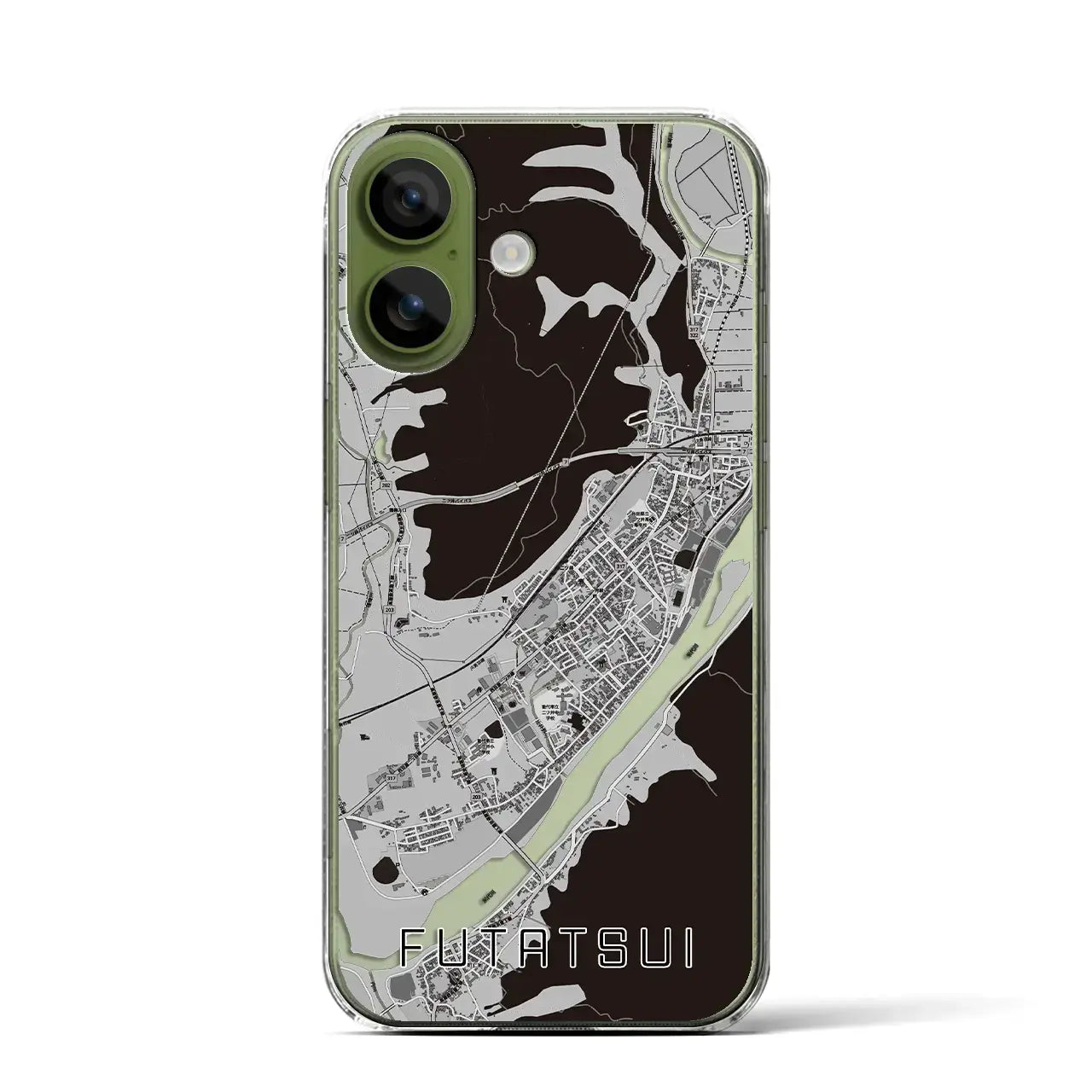 【二ツ井(秋田県)】地図柄iPhoneケース(クリアタイプ)モノトーン・iPhone 17 Pro Max 用