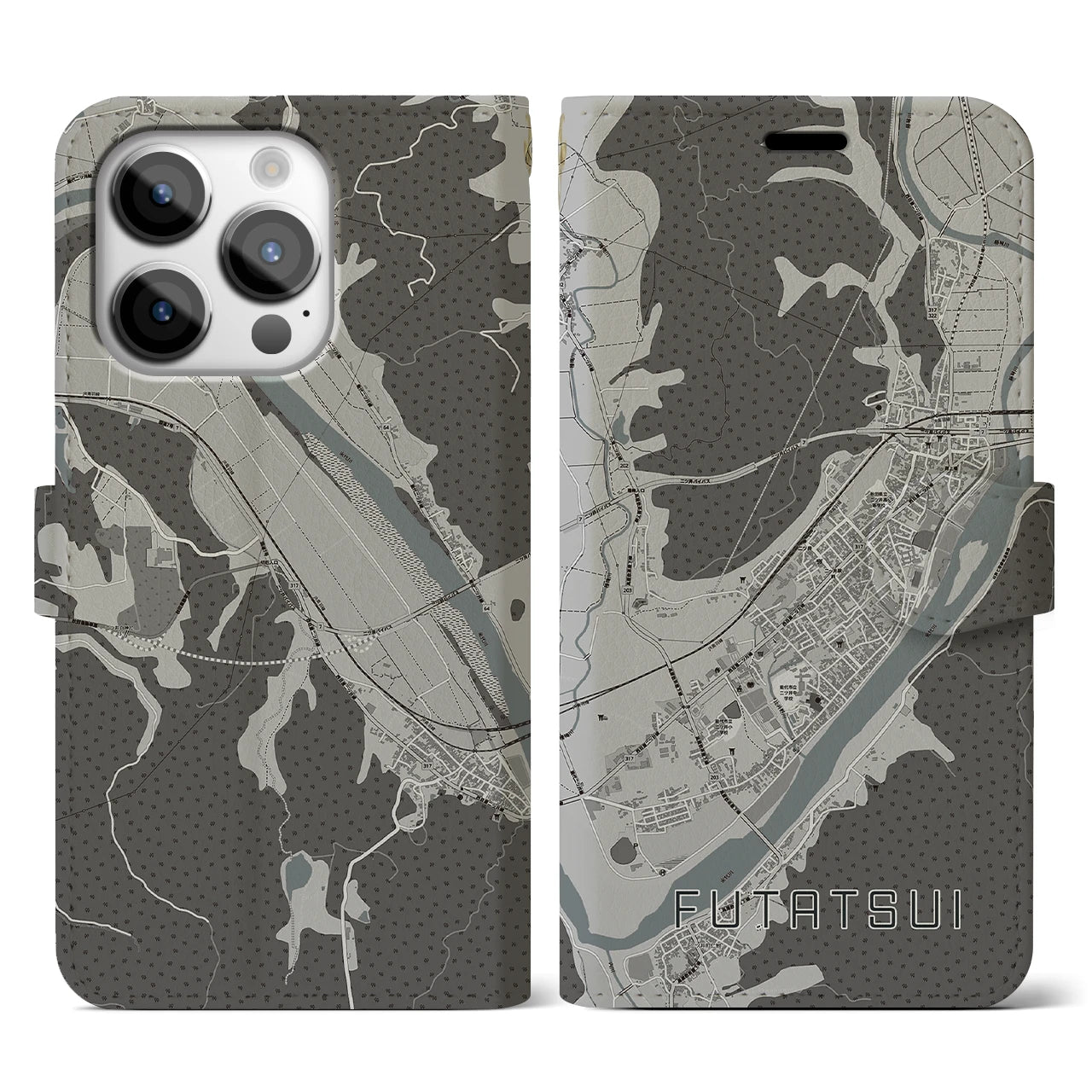 【二ツ井(秋田県)】地図柄iPhoneケース(手帳タイプ)