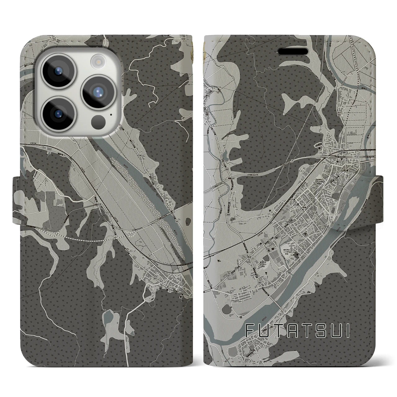 【二ツ井(秋田県)】地図柄iPhoneケース(手帳タイプ)