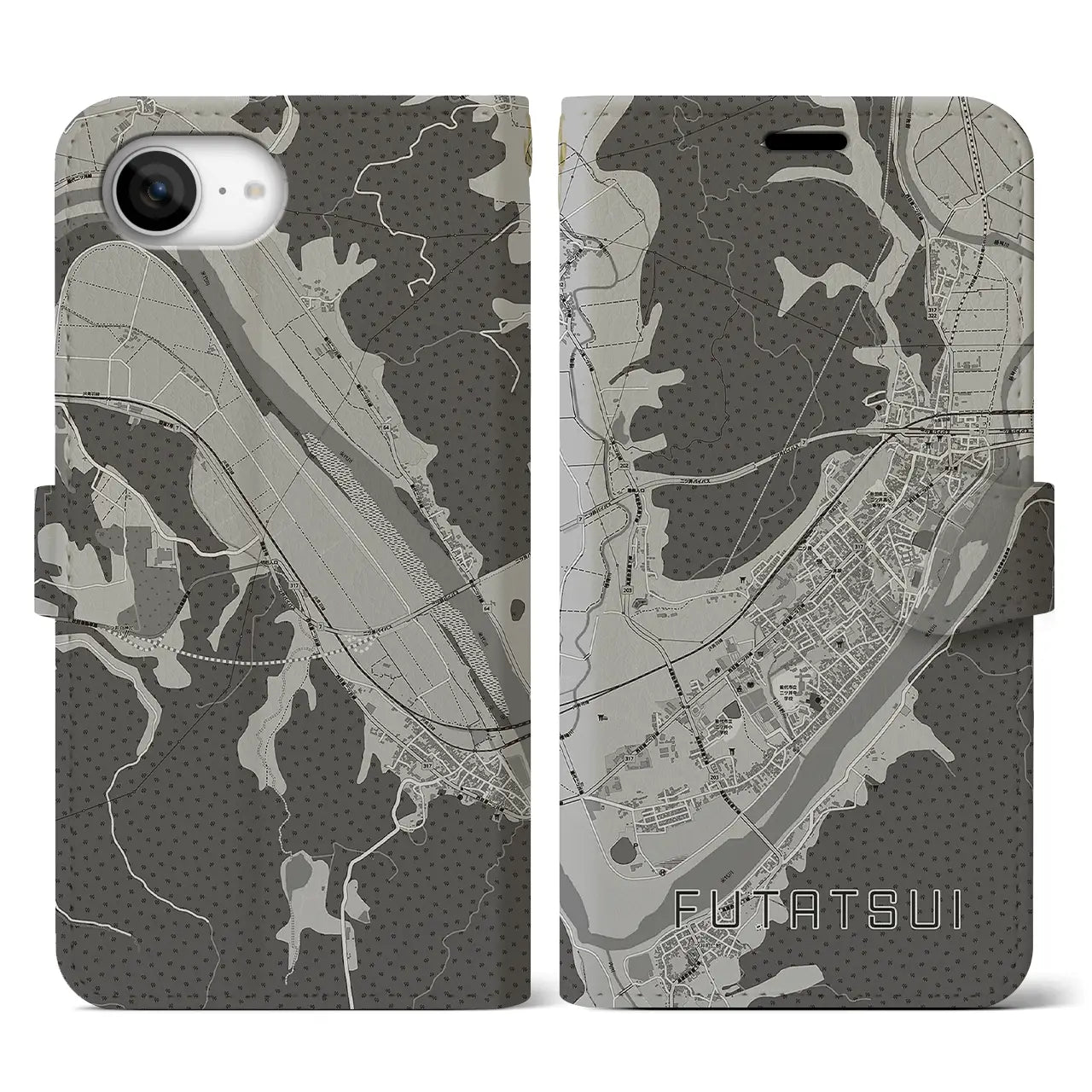 【二ツ井(秋田県)】地図柄iPhoneケース(手帳タイプ)