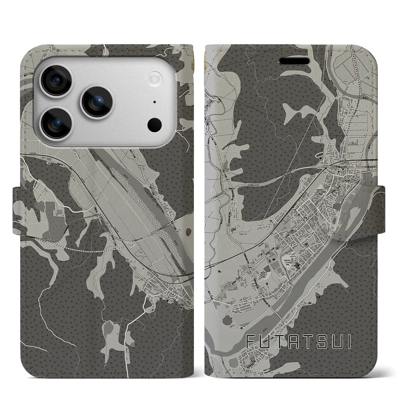 【二ツ井(秋田県)】地図柄iPhoneケース(手帳タイプ)