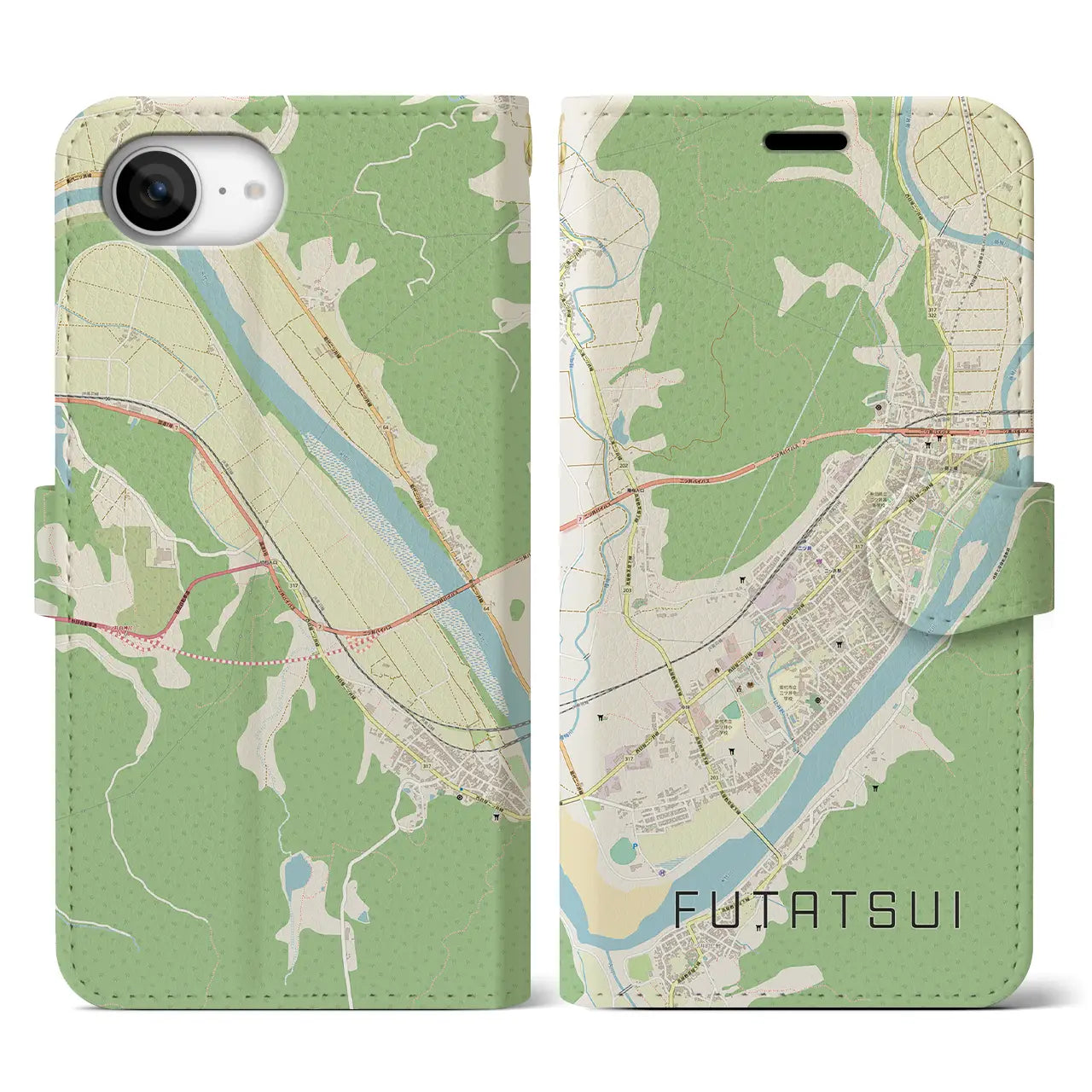 【二ツ井(秋田県)】地図柄iPhoneケース(手帳タイプ)