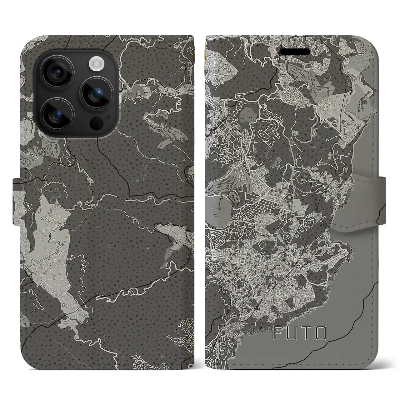 【富戸(静岡県)】地図柄iPhoneケース(手帳タイプ)モノトーン・iPhone 16 用