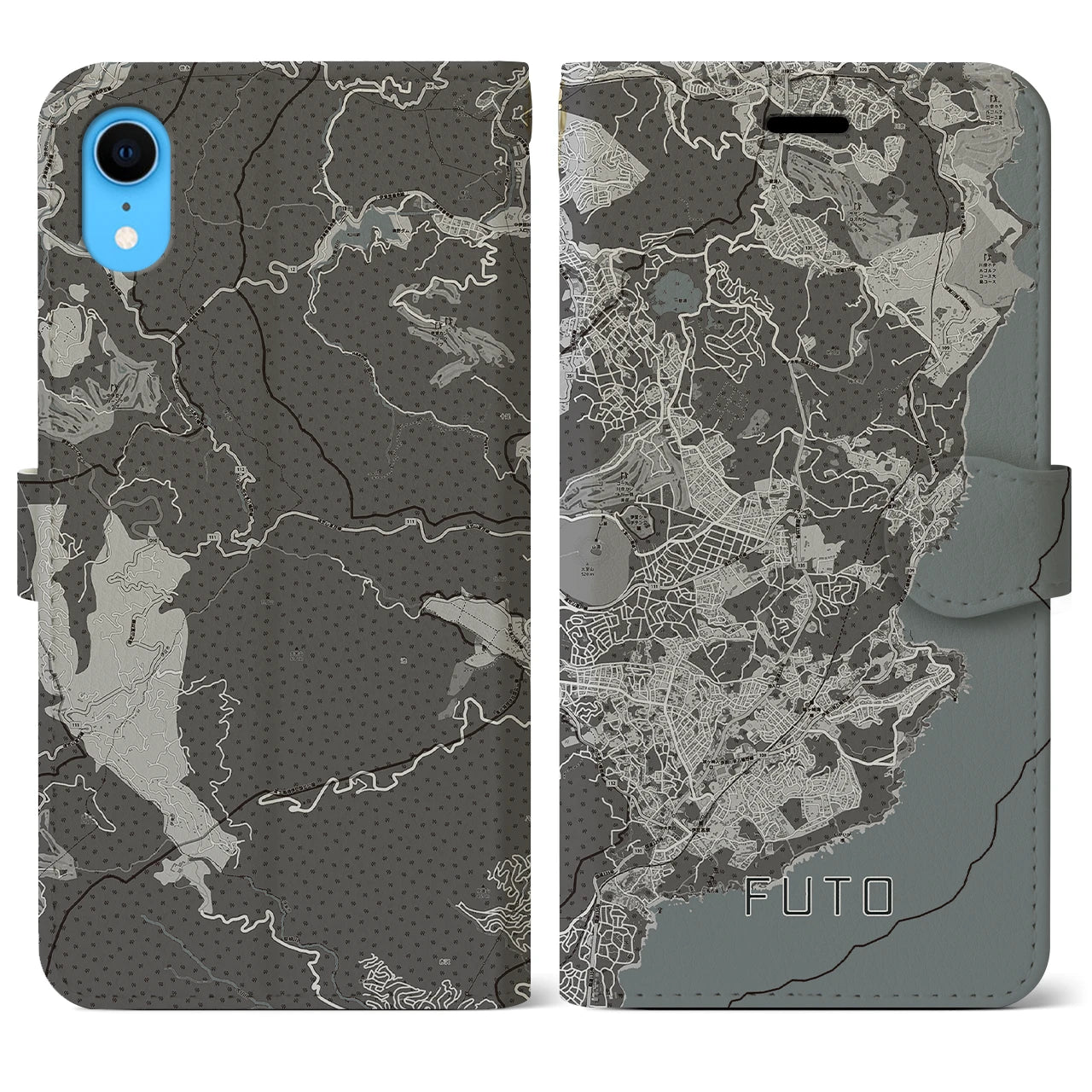 【富戸(静岡県)】地図柄iPhoneケース(手帳タイプ)モノトーン・iPhone XR 用
