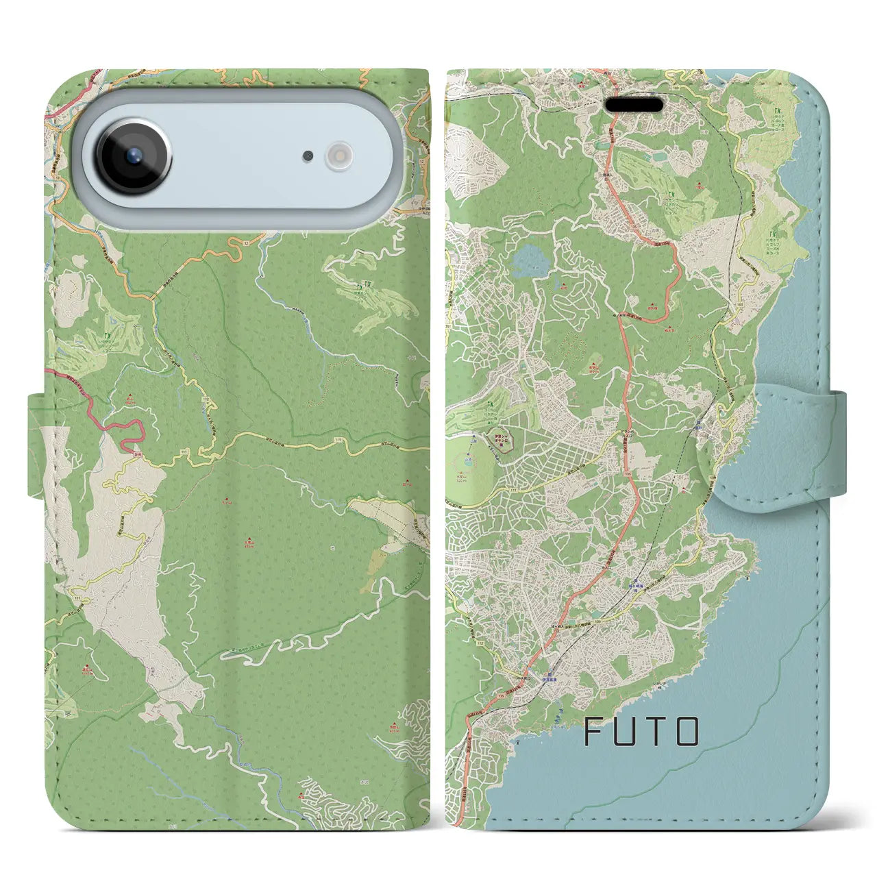 【富戸(静岡県)】地図柄iPhoneケース(手帳タイプ)モノトーン・iPhone 17 Pro Max 用