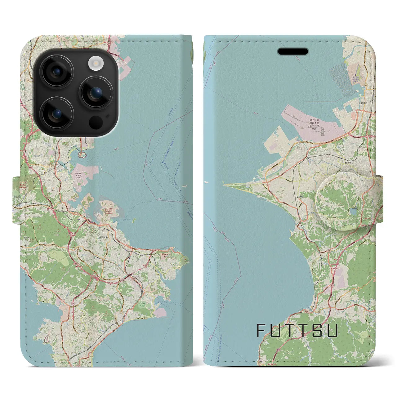 【富津(千葉県)】地図柄iPhoneケース(手帳タイプ)ナチュラル・iPhone 16 用
