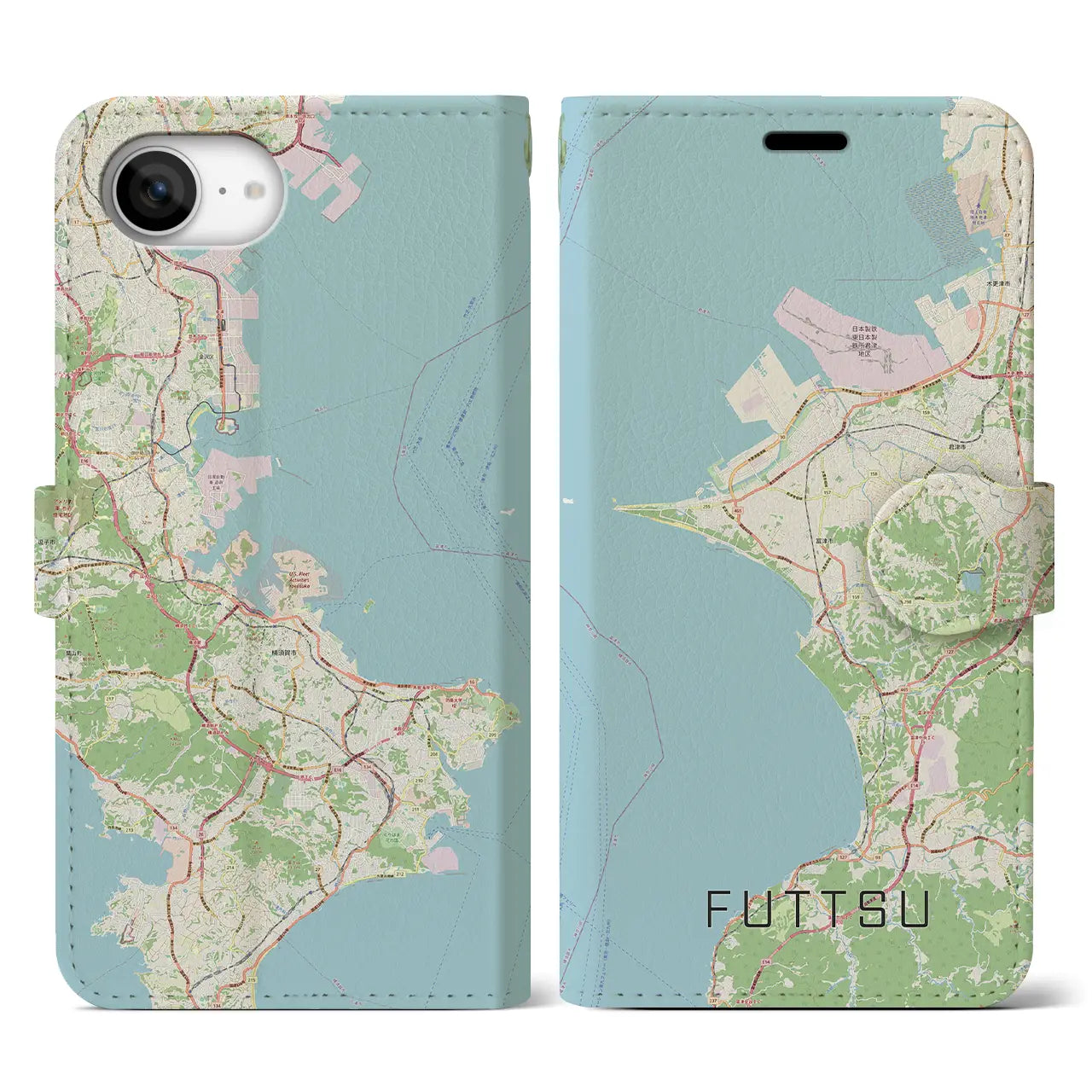 【富津(千葉県)】地図柄iPhoneケース(手帳タイプ)