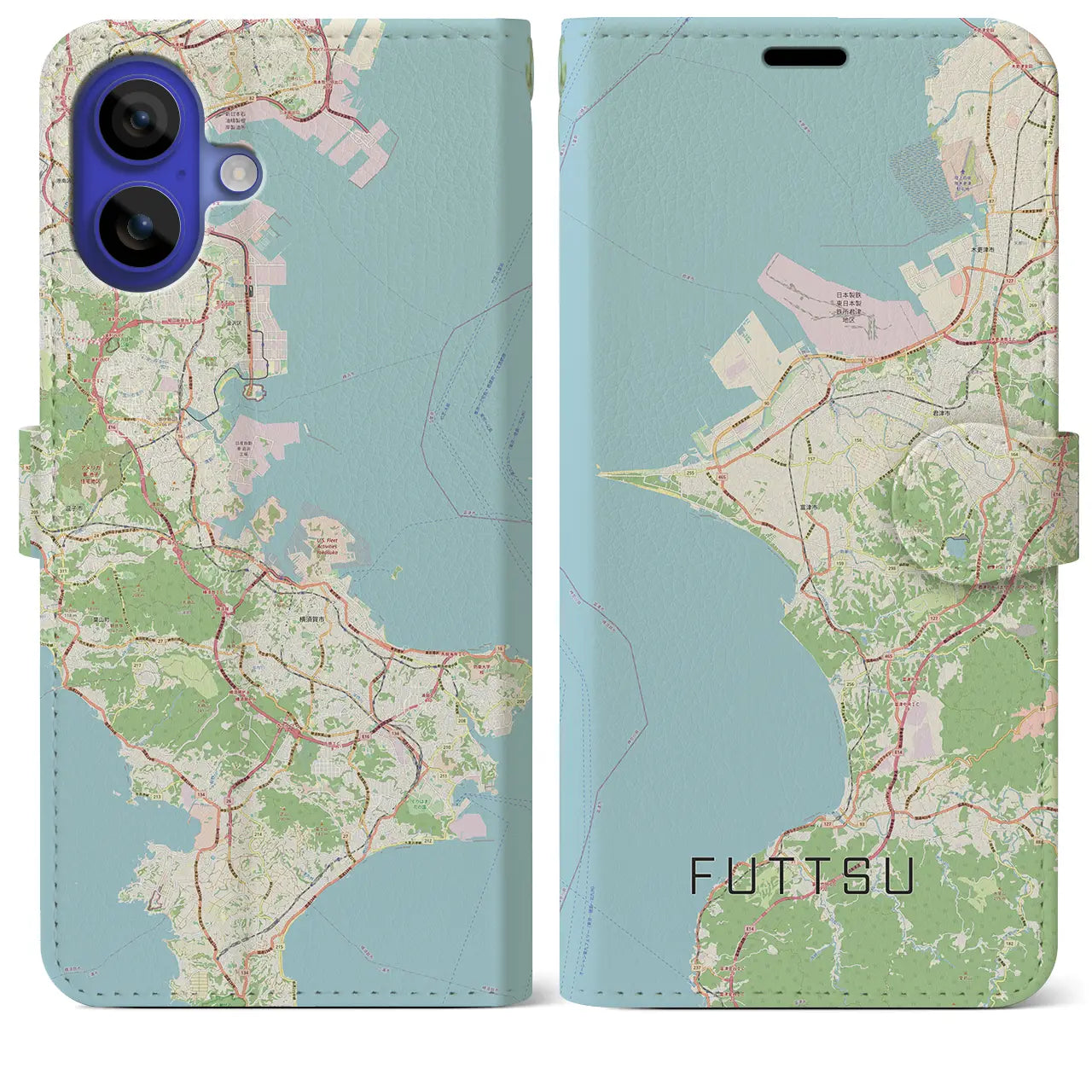 【富津(千葉県)】地図柄iPhoneケース(手帳タイプ)ナチュラル・iPhone 16 Pro Max 用