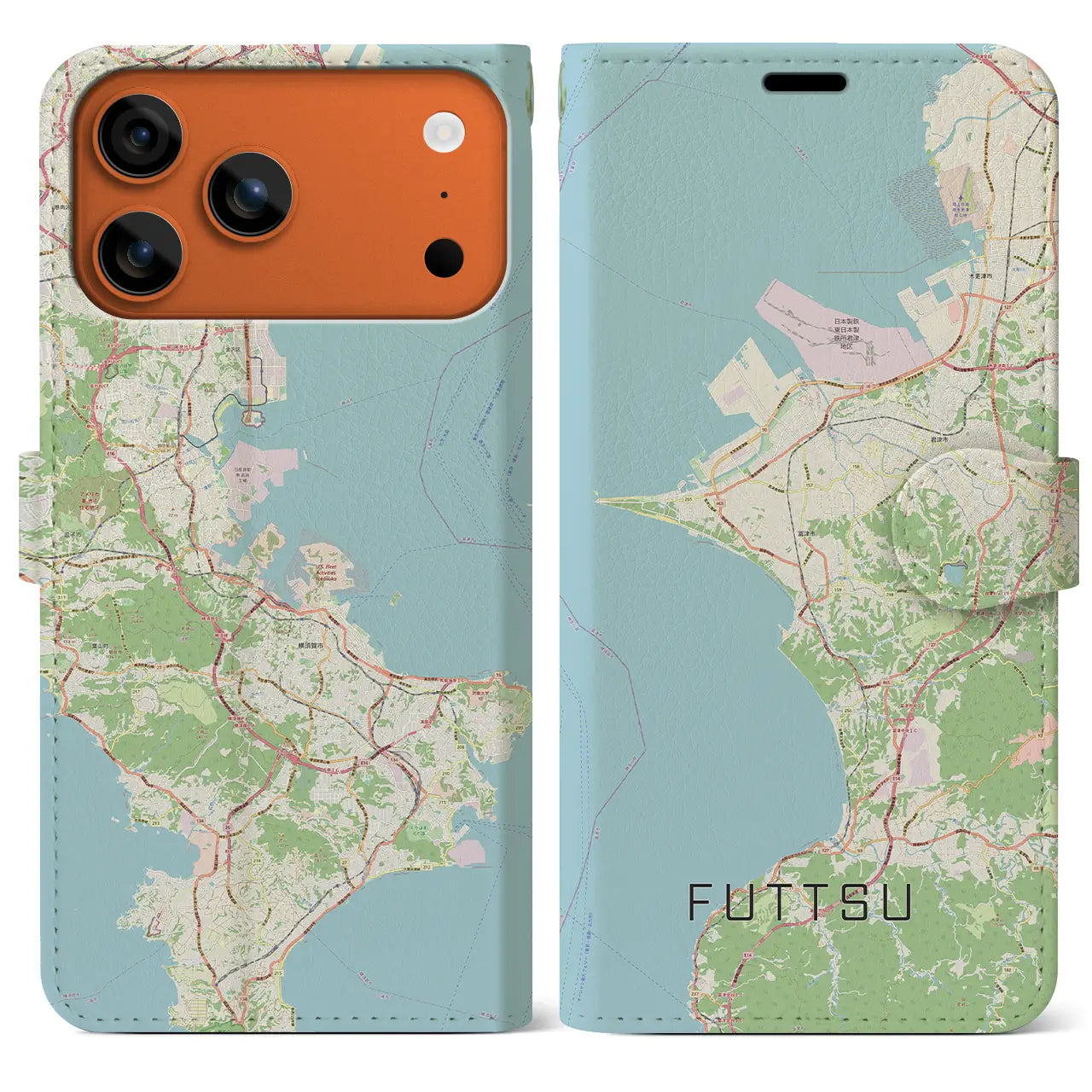 【富津(千葉県)】地図柄iPhoneケース(手帳タイプ)