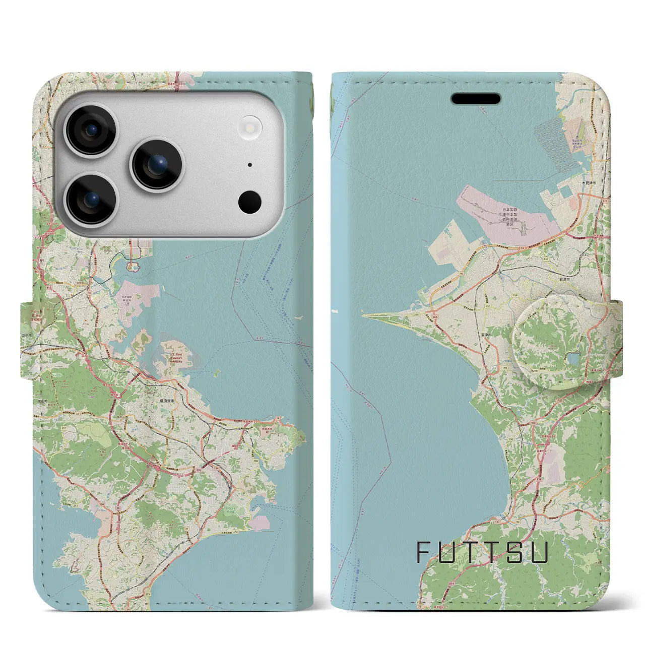 【富津(千葉県)】地図柄iPhoneケース(手帳タイプ)モノトーン・iPhone 17 Pro Max 用