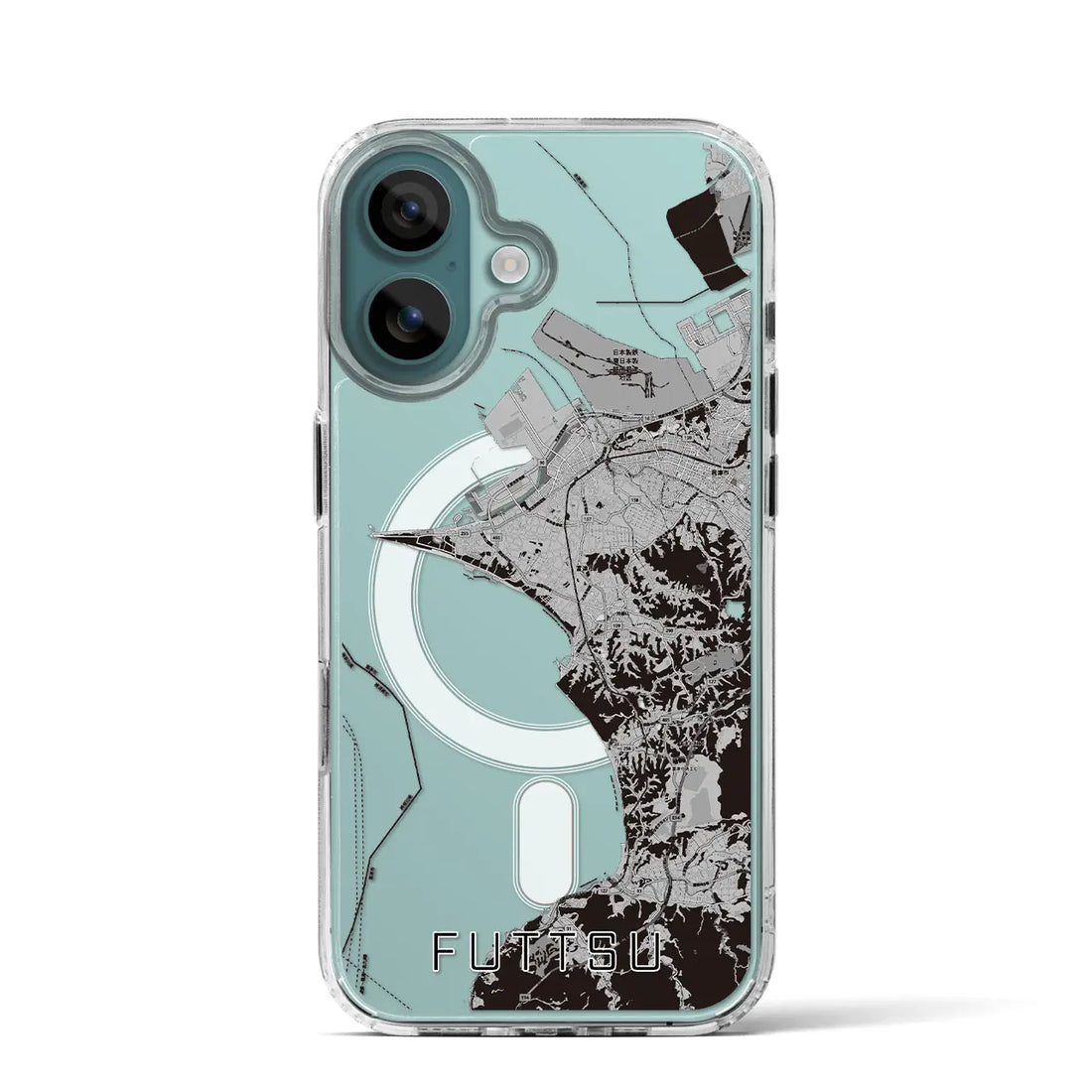 【富津(千葉県)】地図柄iPhoneケース(MagSafeタイプ)モノトーン・iPhone 16 Pro 用