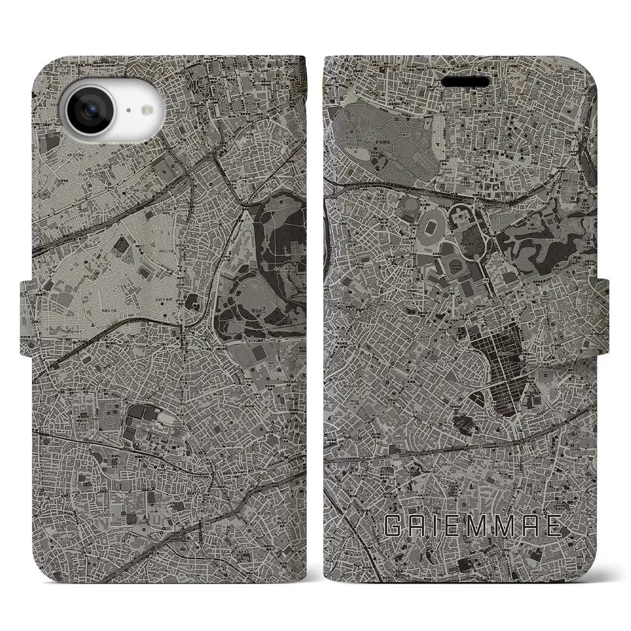 【外苑前(東京都)】地図柄iPhoneケース(手帳タイプ)