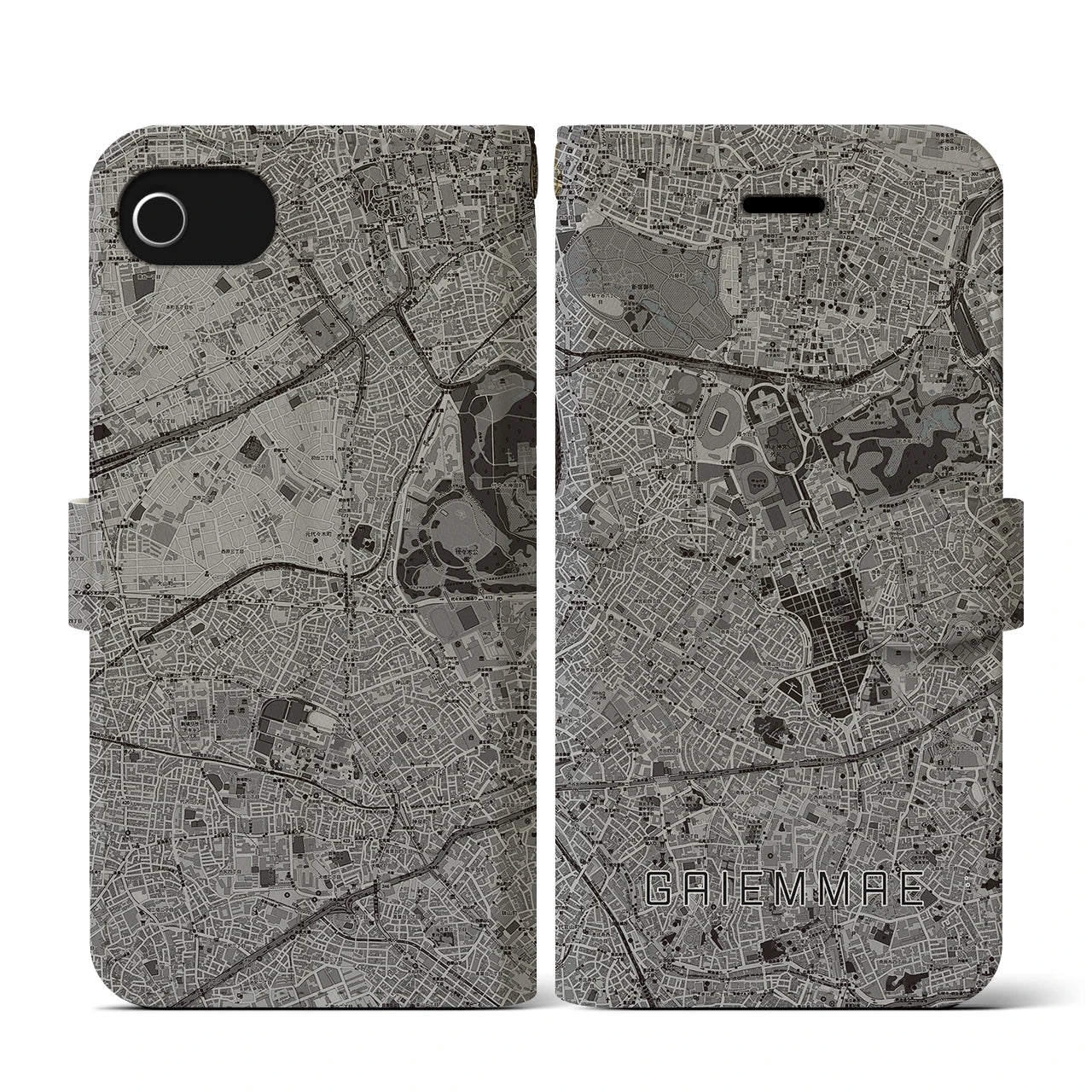 【外苑前(東京都)】地図柄iPhoneケース(手帳タイプ)