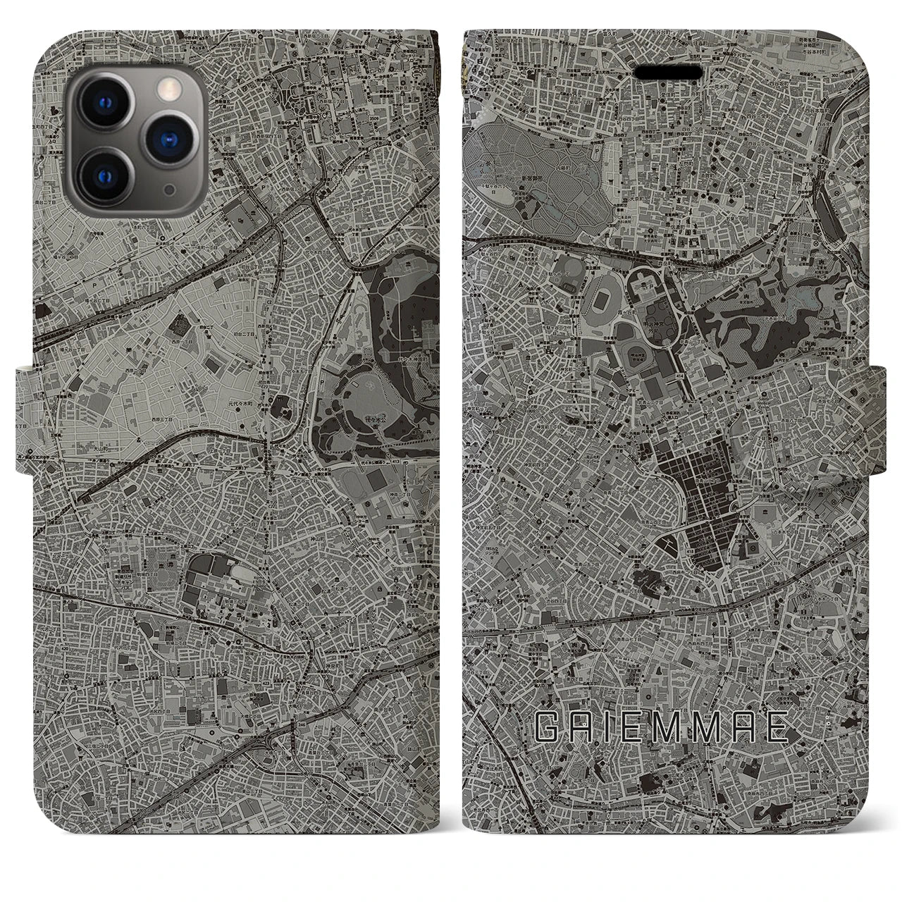 【外苑前(東京都)】地図柄iPhoneケース(手帳タイプ)