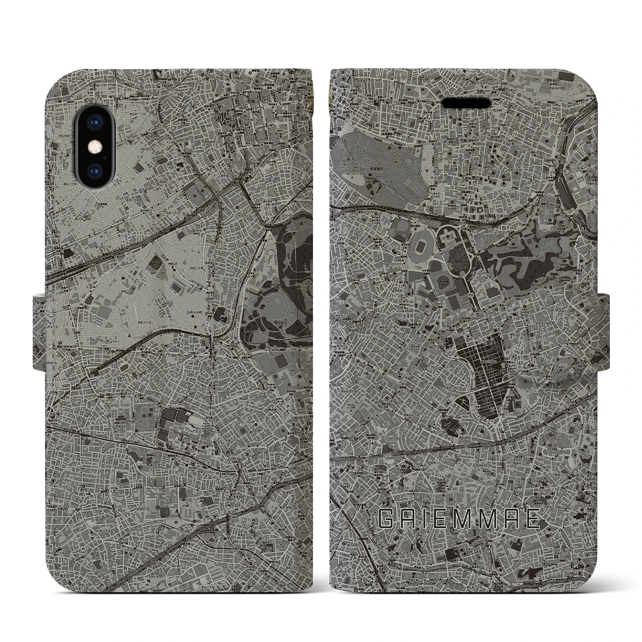 【外苑前(東京都)】地図柄iPhoneケース(手帳タイプ)モノトーン・iPhone XS / X 用