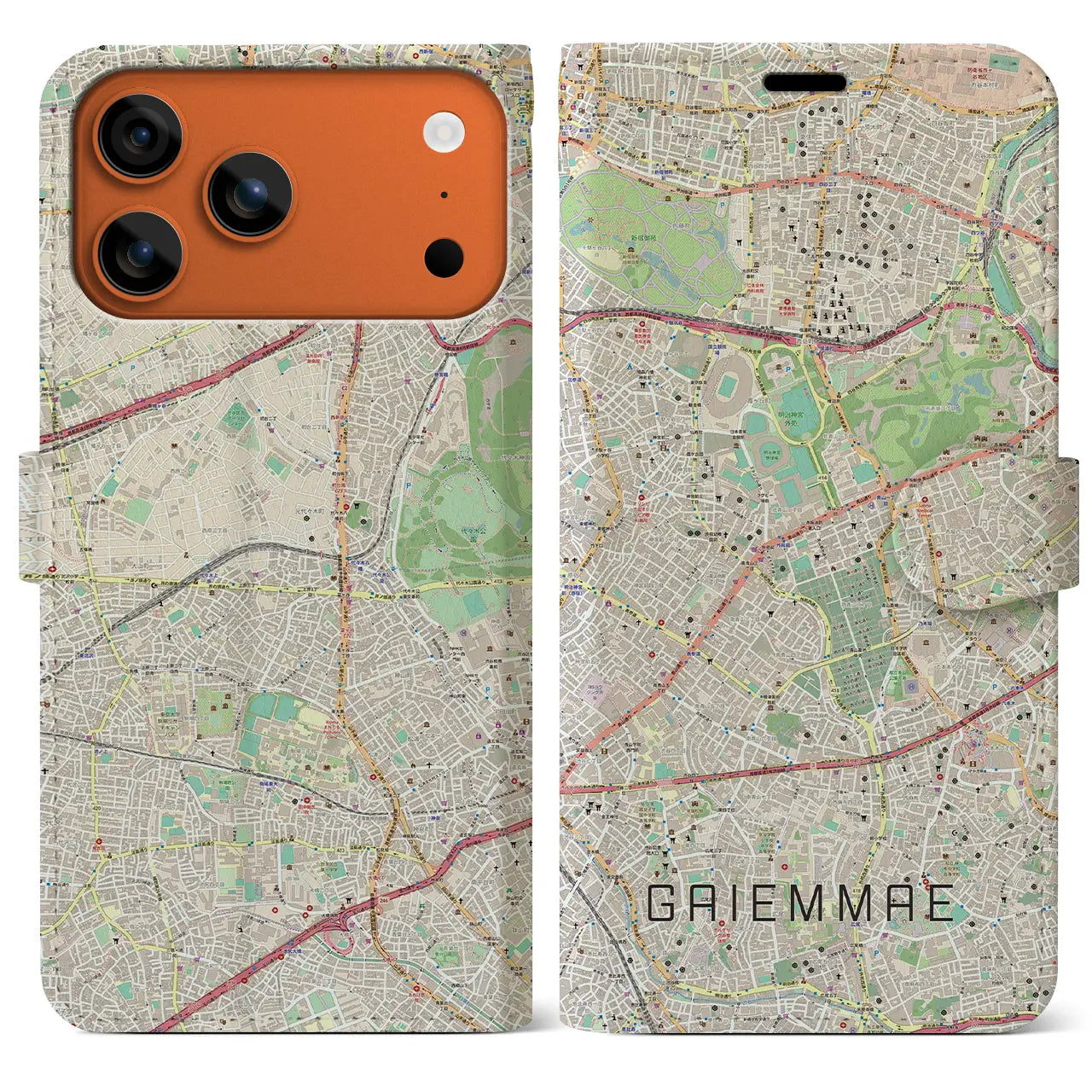 【外苑前(東京都)】地図柄iPhoneケース(手帳タイプ)