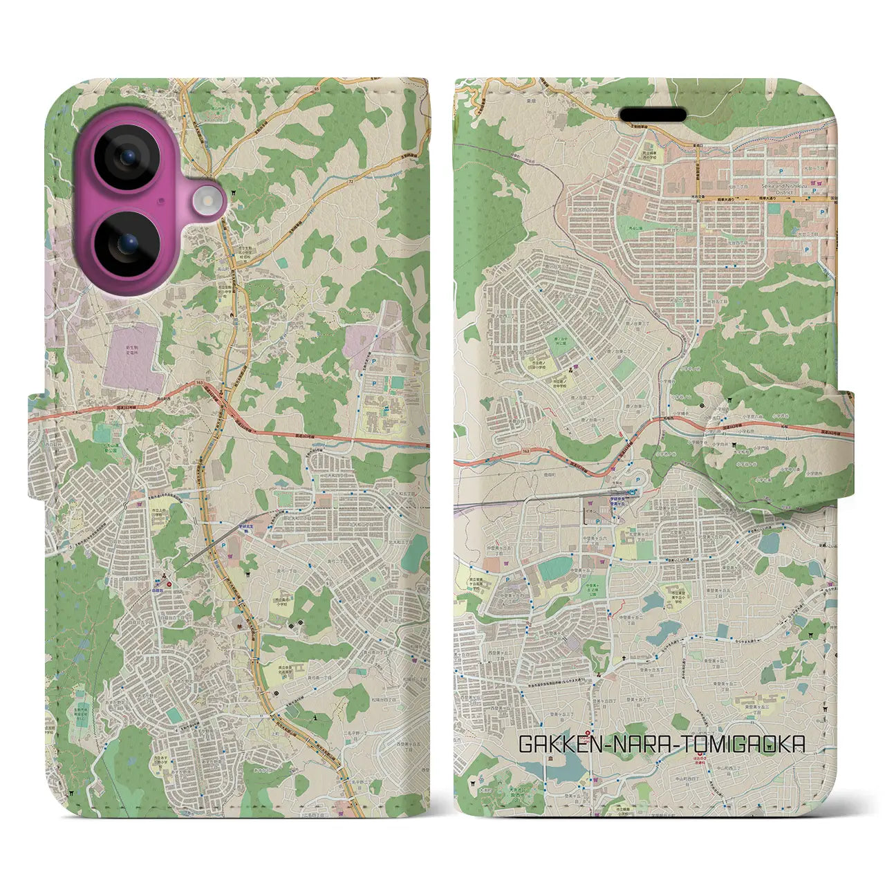 【学研奈良登美ヶ丘(奈良県)】地図柄iPhoneケース(手帳タイプ)ナチュラル・iPhone 16 Pro 用