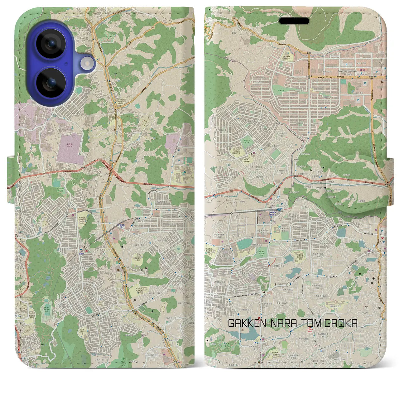 【学研奈良登美ヶ丘(奈良県)】地図柄iPhoneケース(手帳タイプ)ナチュラル・iPhone 16 Pro Max 用