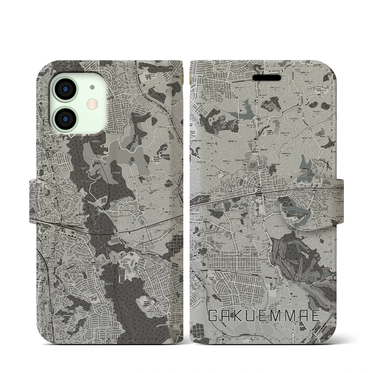 【学園前(奈良県)】地図柄iPhoneケース(手帳タイプ)