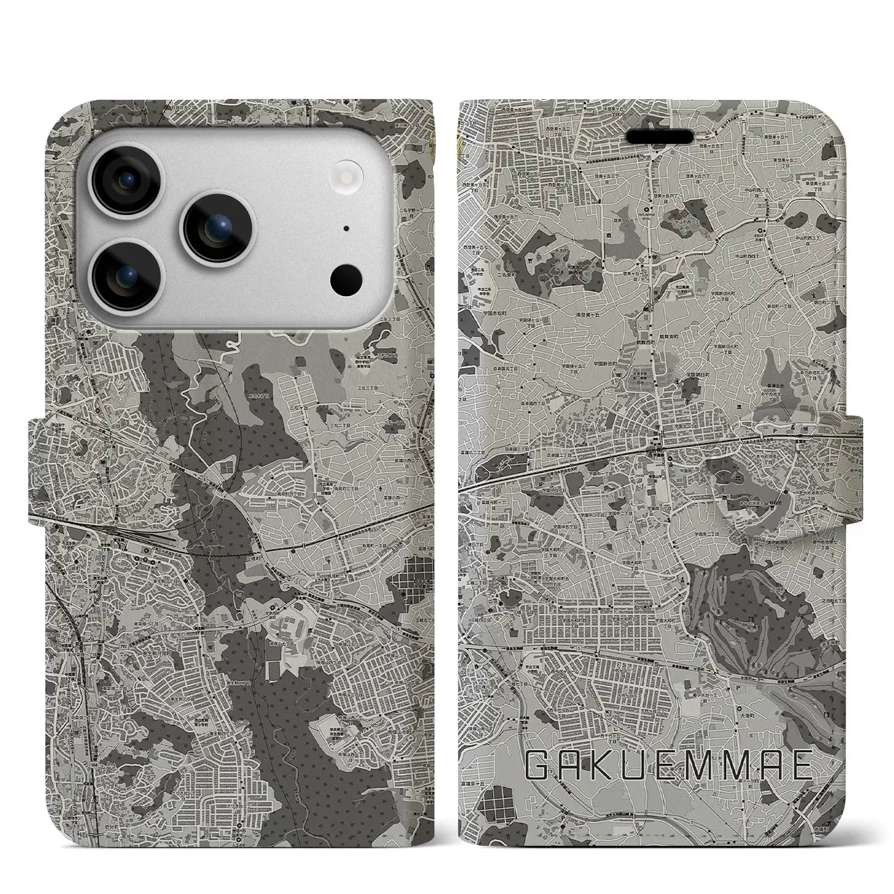 【学園前(奈良県)】地図柄iPhoneケース(手帳タイプ)