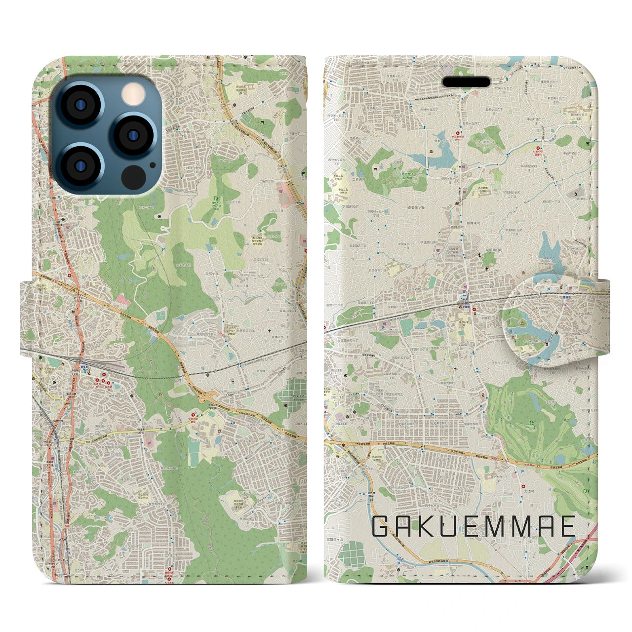 【学園前(奈良県)】地図柄iPhoneケース(手帳タイプ)