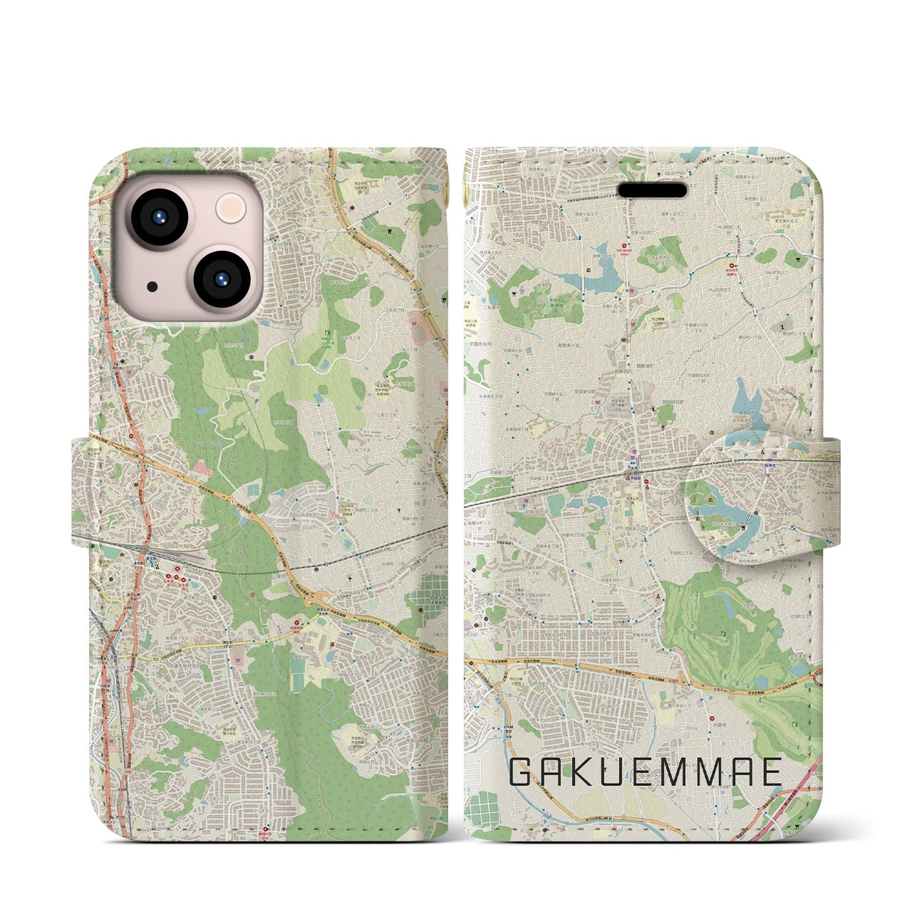 【学園前(奈良県)】地図柄iPhoneケース(手帳タイプ)