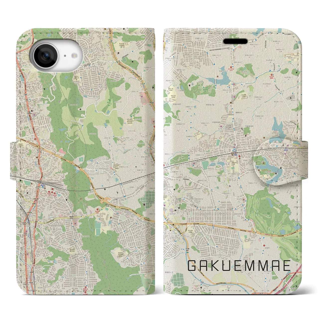 【学園前(奈良県)】地図柄iPhoneケース(手帳タイプ)