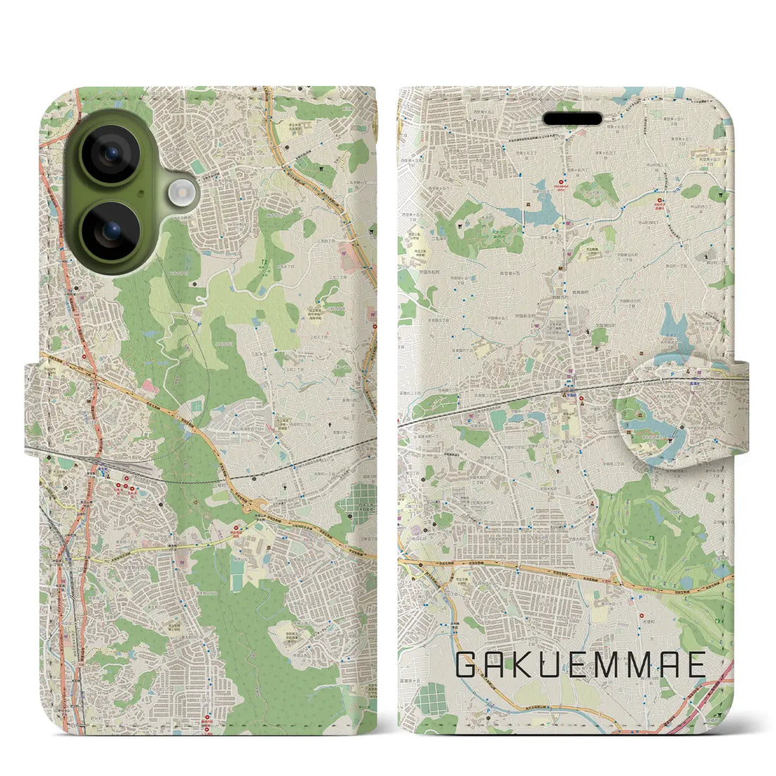 【学園前(奈良県)】地図柄iPhoneケース(手帳タイプ)ナチュラル・iPhone 17 Pro Max 用